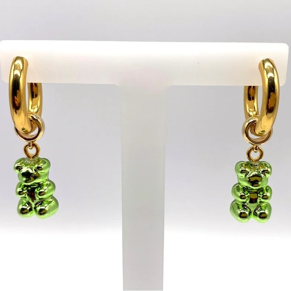 Chrome Gummy Bear Earrings Green - Picture 4 of 5